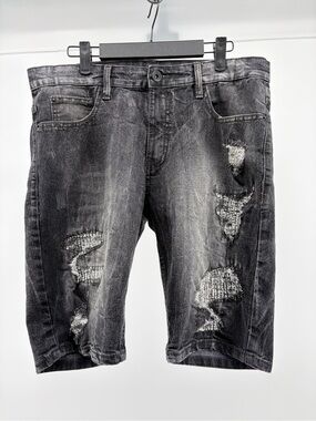 Southpole Mens Slim Distressed Denim Shorts Faded Black Size 32